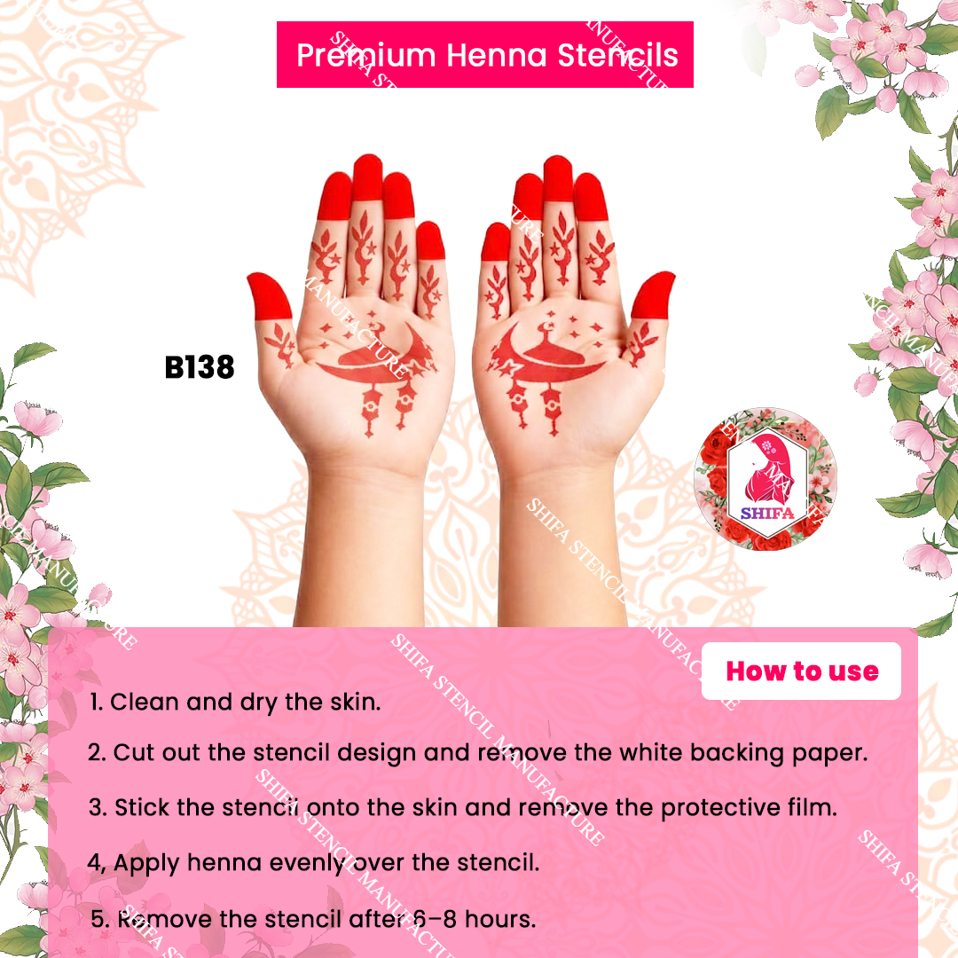 B138 (age 5 to 10) Twilight Minaret Glow double hand Henna Stencil